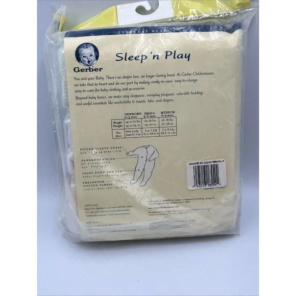 Set of 3 Gerber Vintage Footed Sleep N' Play 3-6M/New/Cotton/Yellow/Green/Small - Picture 7 of 8